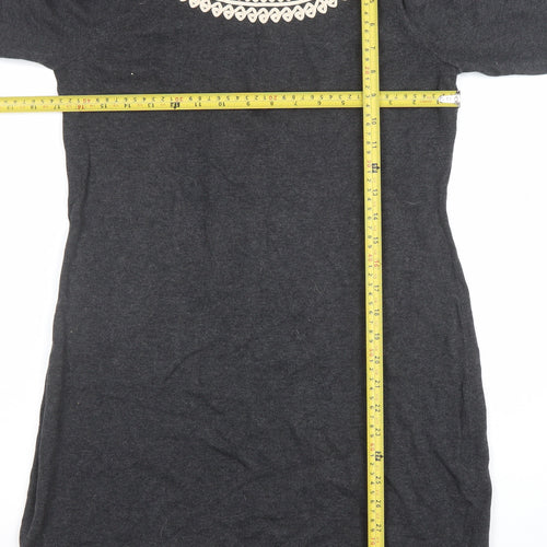 Monsoon Women Grey Embroidered Knit Shift Dress M Knee Length