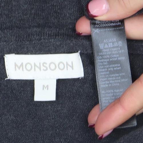 Monsoon Women Grey Embroidered Knit Shift Dress M Knee Length