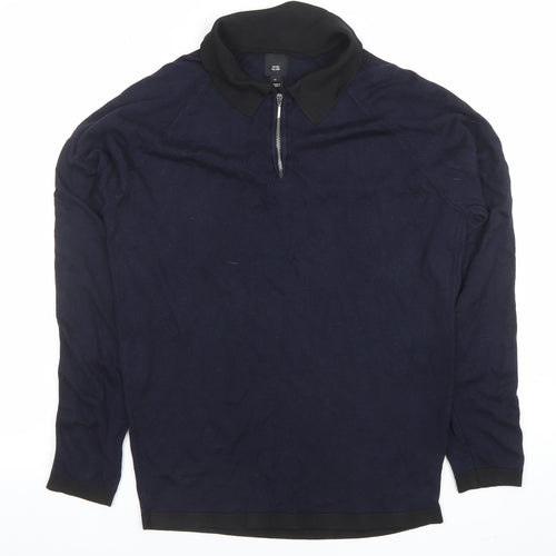 River Island Men's Blue Long Sleeve 1/4 Zip Knit Polo Shirt Size M