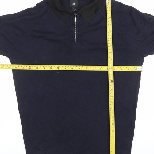 River Island Men's Blue Long Sleeve 1/4 Zip Knit Polo Shirt Size M