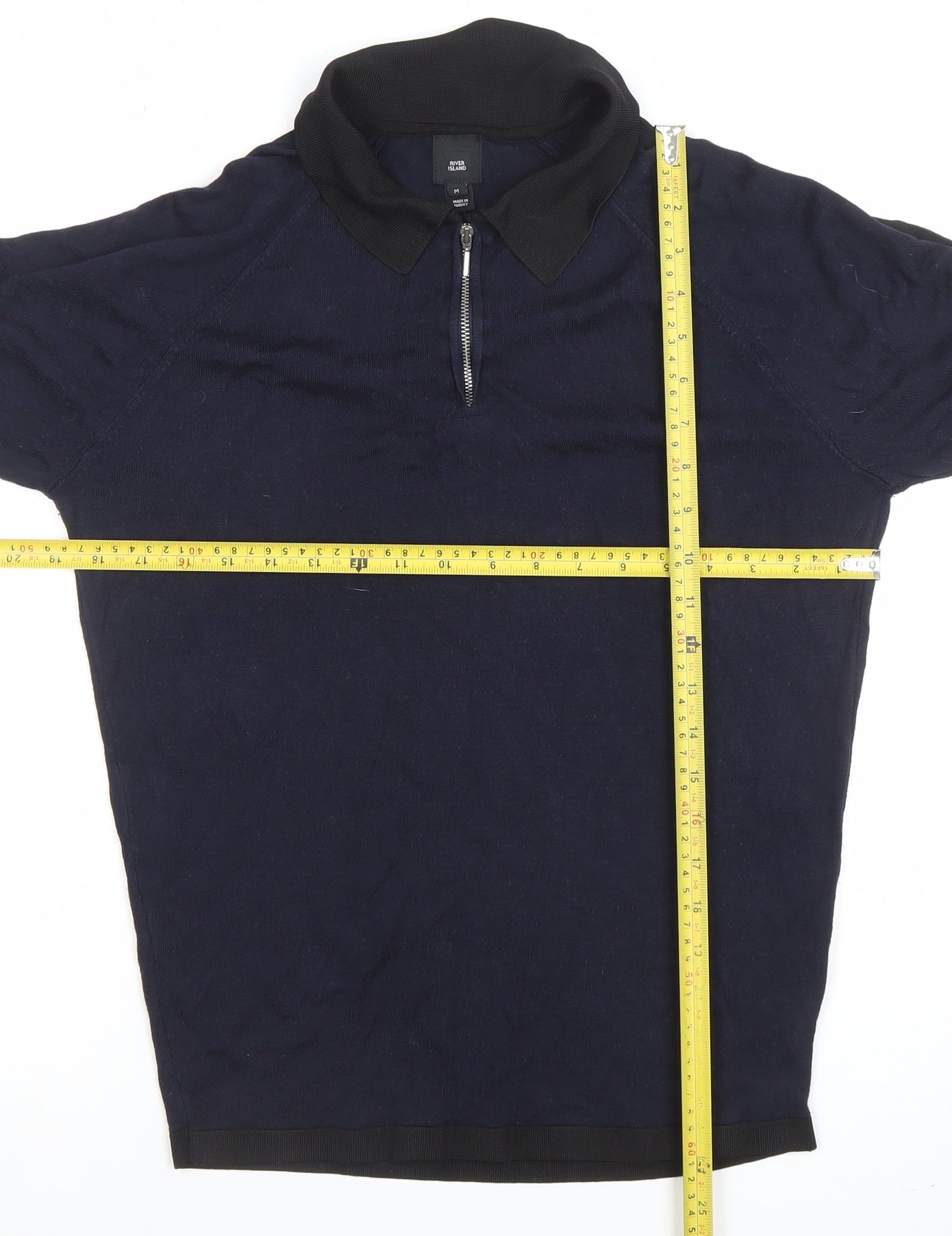 River Island Men's Blue Long Sleeve 1/4 Zip Knit Polo Shirt Size M