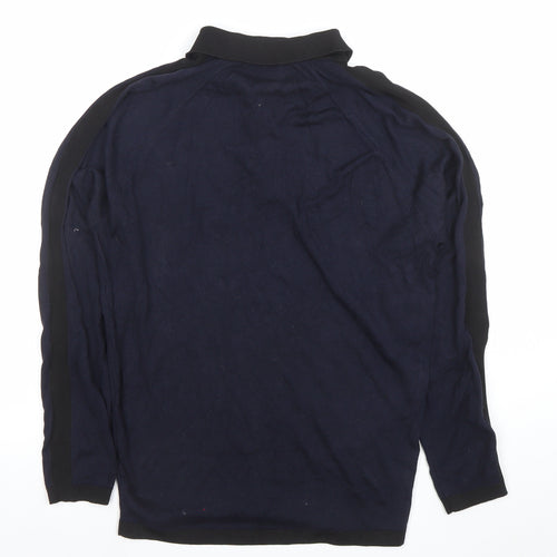 River Island Men's Blue Long Sleeve 1/4 Zip Knit Polo Shirt Size M