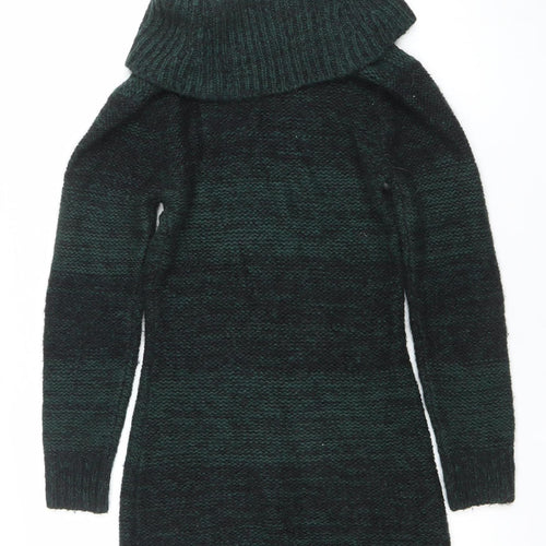 Initial Womens Green Roll Neck Chunky Knit Long Sleeve Jumper M