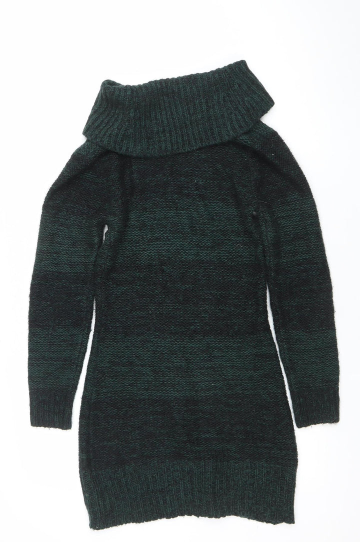 Initial Womens Green Roll Neck Chunky Knit Long Sleeve Jumper M