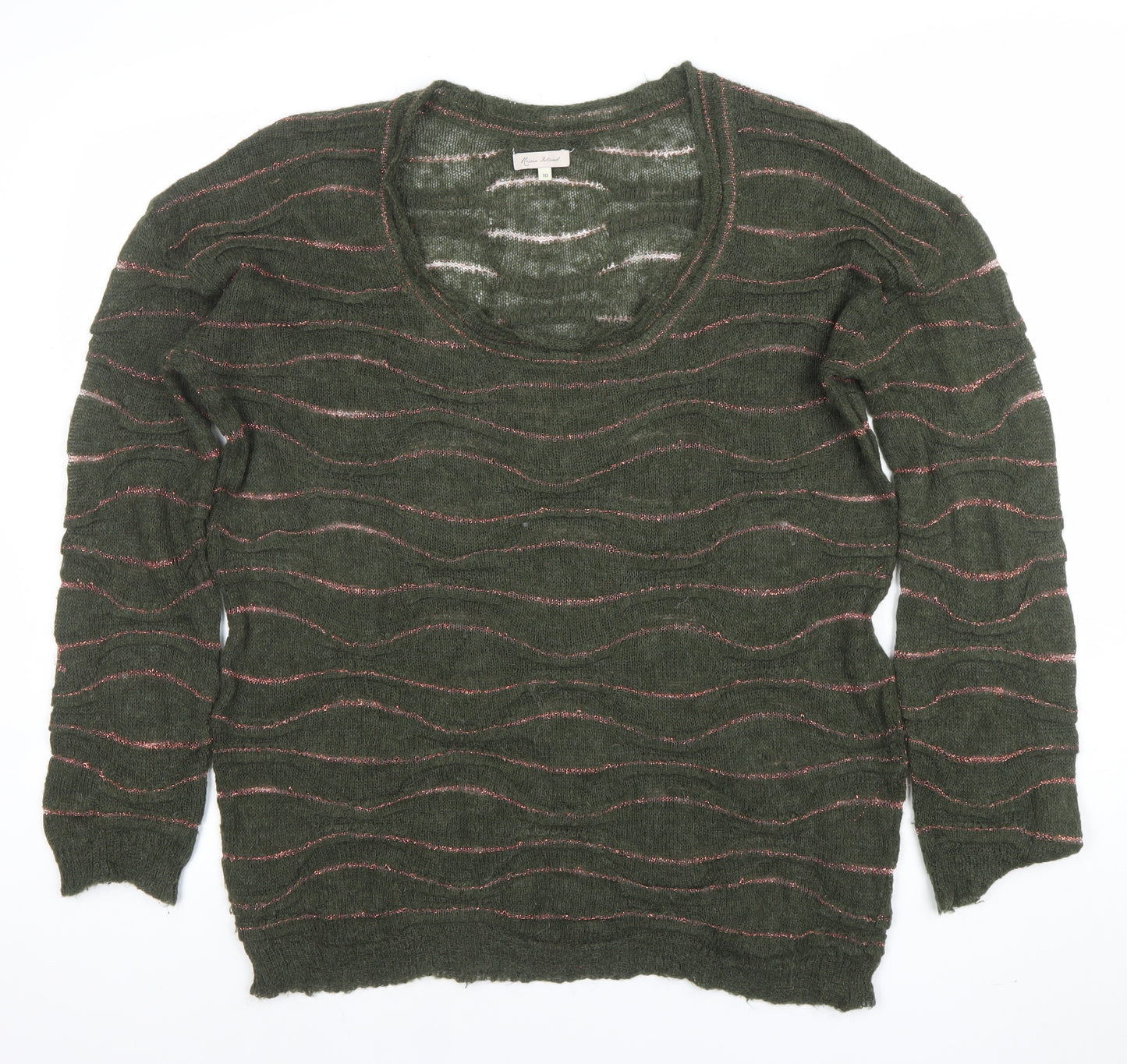 Piazza Sempione Women’s Green Wool Blend Open Knit Jumper Size 10