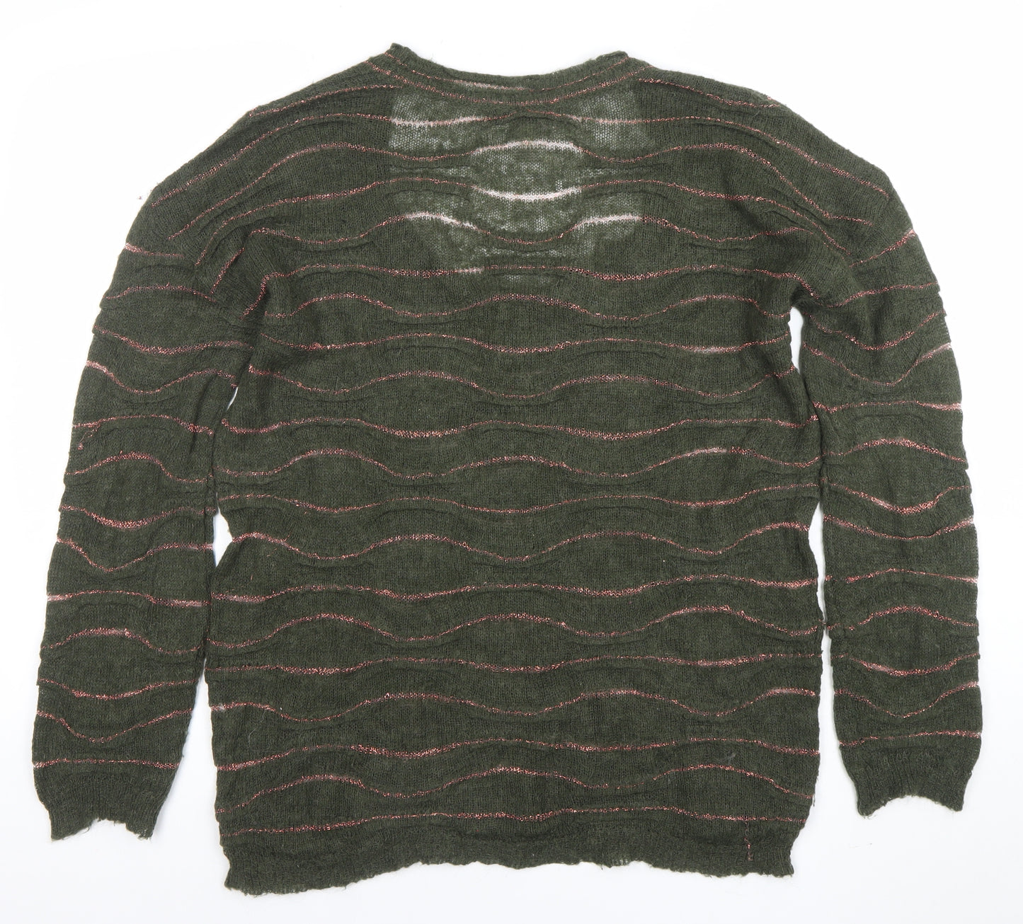 Piazza Sempione Women’s Green Wool Blend Open Knit Jumper Size 10