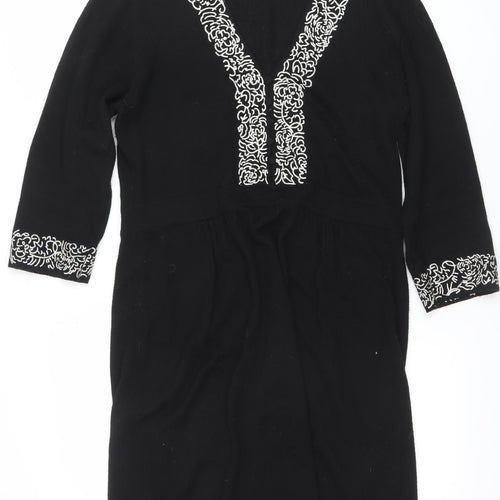 EAST Women Black Embroidered Wool Knit Shift Dress M