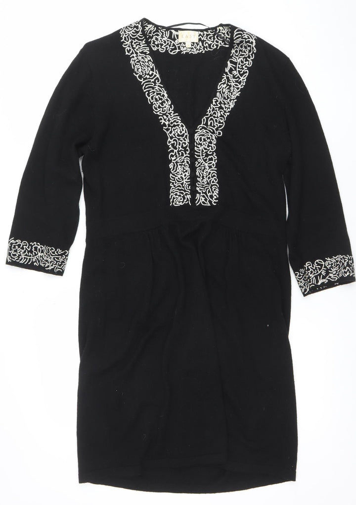 EAST Women Black Embroidered Wool Knit Shift Dress M