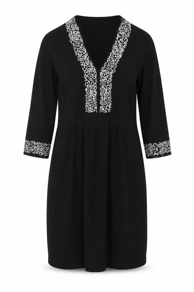 Front view of East Women Black Embroidered Wool Knit Shift Dress M