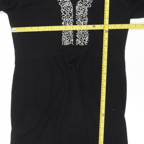 EAST Women Black Embroidered Wool Knit Shift Dress M
