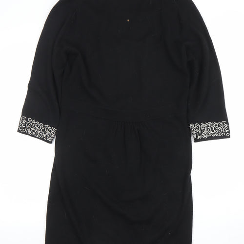 EAST Women Black Embroidered Wool Knit Shift Dress M