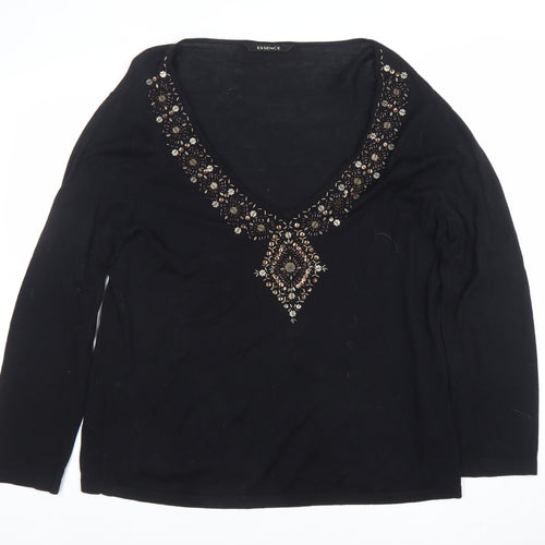 Evans Women’s Black Beaded V-Neck Long Sleeve Knit Top Size 18
