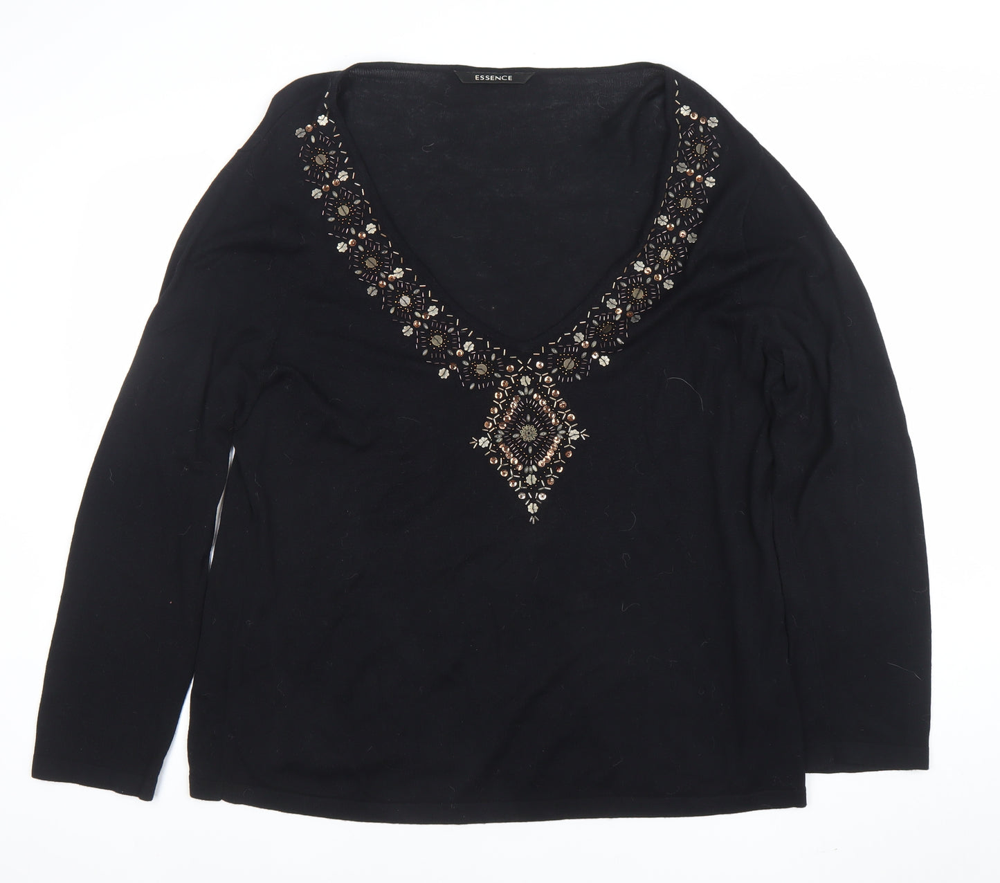 Evans Women’s Black Beaded V-Neck Long Sleeve Knit Top Size 18