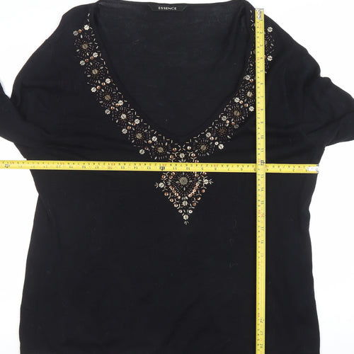 Evans Women’s Black Beaded V-Neck Long Sleeve Knit Top Size 18