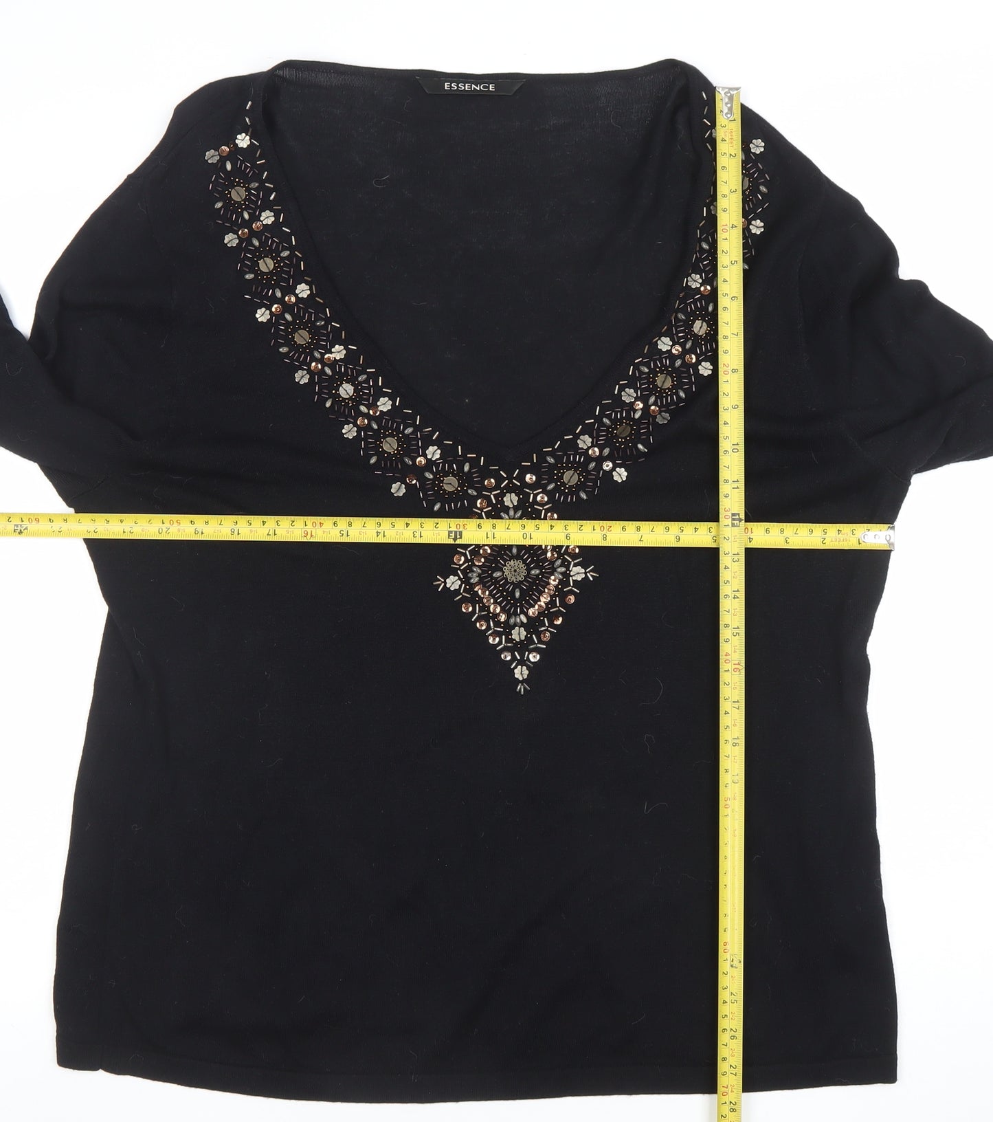 Evans Women’s Black Beaded V-Neck Long Sleeve Knit Top Size 18