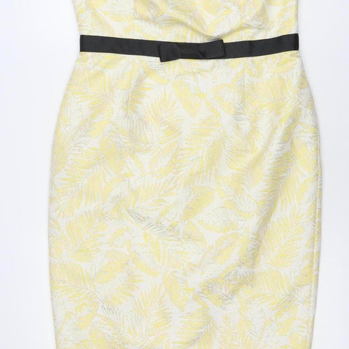 Wiggle Room Women Yellow Floral Jacquard Strapless Sheath Dress Size 14