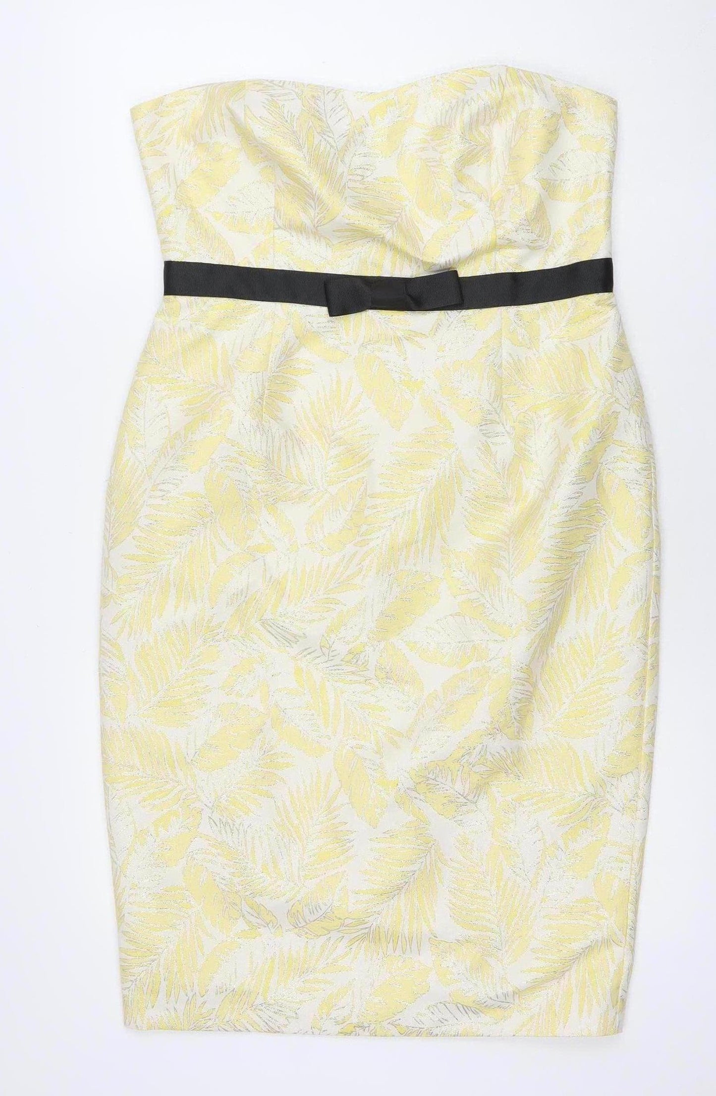 Wiggle Room Women Yellow Floral Jacquard Strapless Sheath Dress Size 14