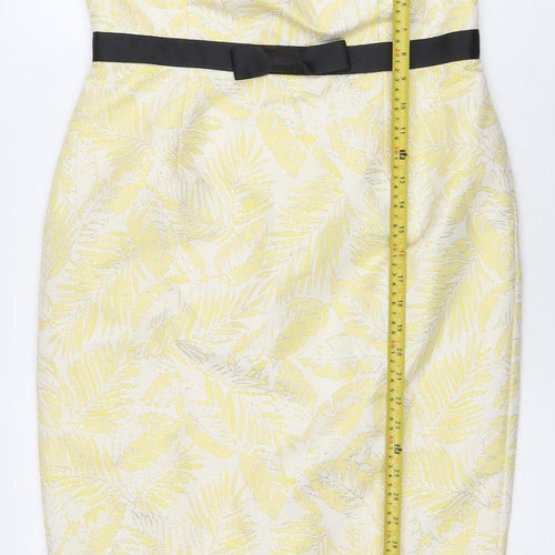 Wiggle Room Women Yellow Floral Jacquard Strapless Sheath Dress Size 14
