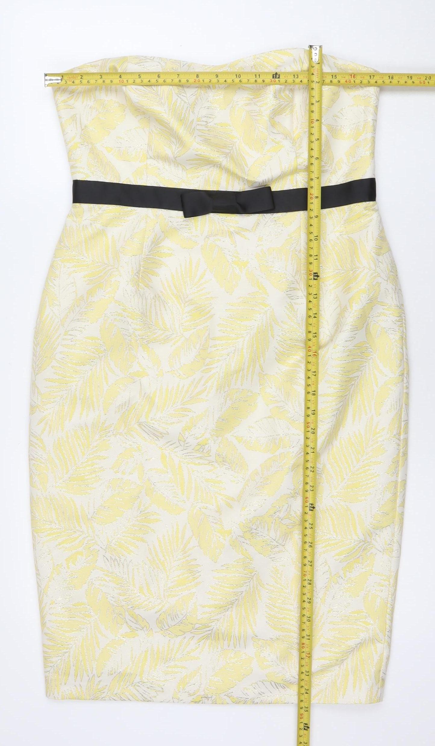 Wiggle Room Women Yellow Floral Jacquard Strapless Sheath Dress Size 14