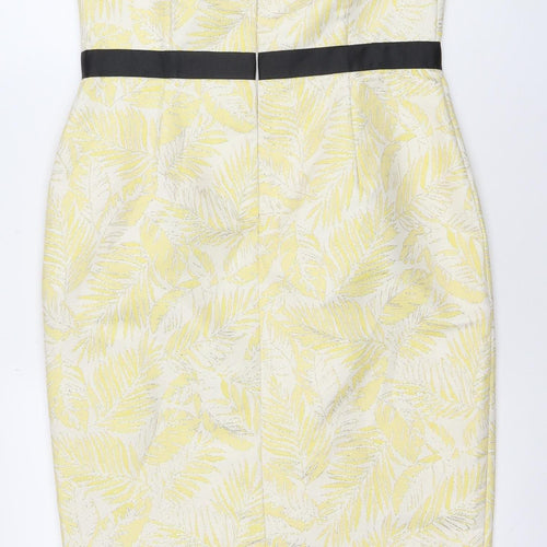 Wiggle Room Women Yellow Floral Jacquard Strapless Sheath Dress Size 14