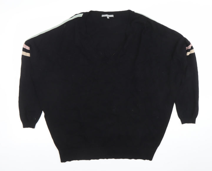 Oliver Bonas Women's Black V-Neck Relaxed 3/4 Sleeve Knit Jumper Size 12