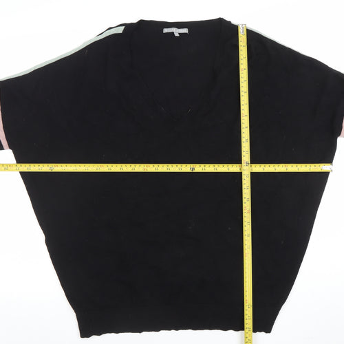 Oliver Bonas Women's Black V-Neck Relaxed 3/4 Sleeve Knit Jumper Size 12
