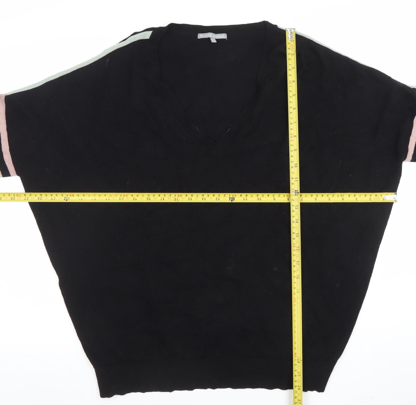 Oliver Bonas Women's Black V-Neck Relaxed 3/4 Sleeve Knit Jumper Size 12
