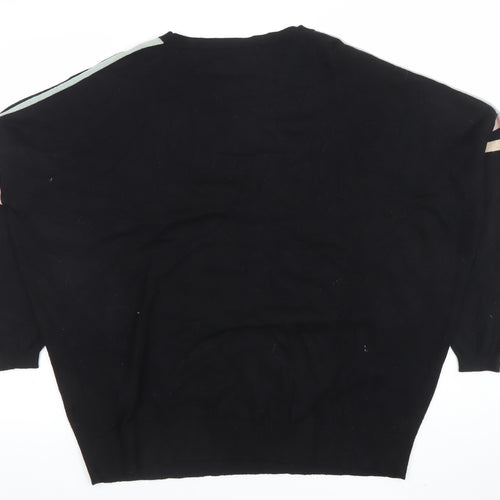 Oliver Bonas Women's Black V-Neck Relaxed 3/4 Sleeve Knit Jumper Size 12