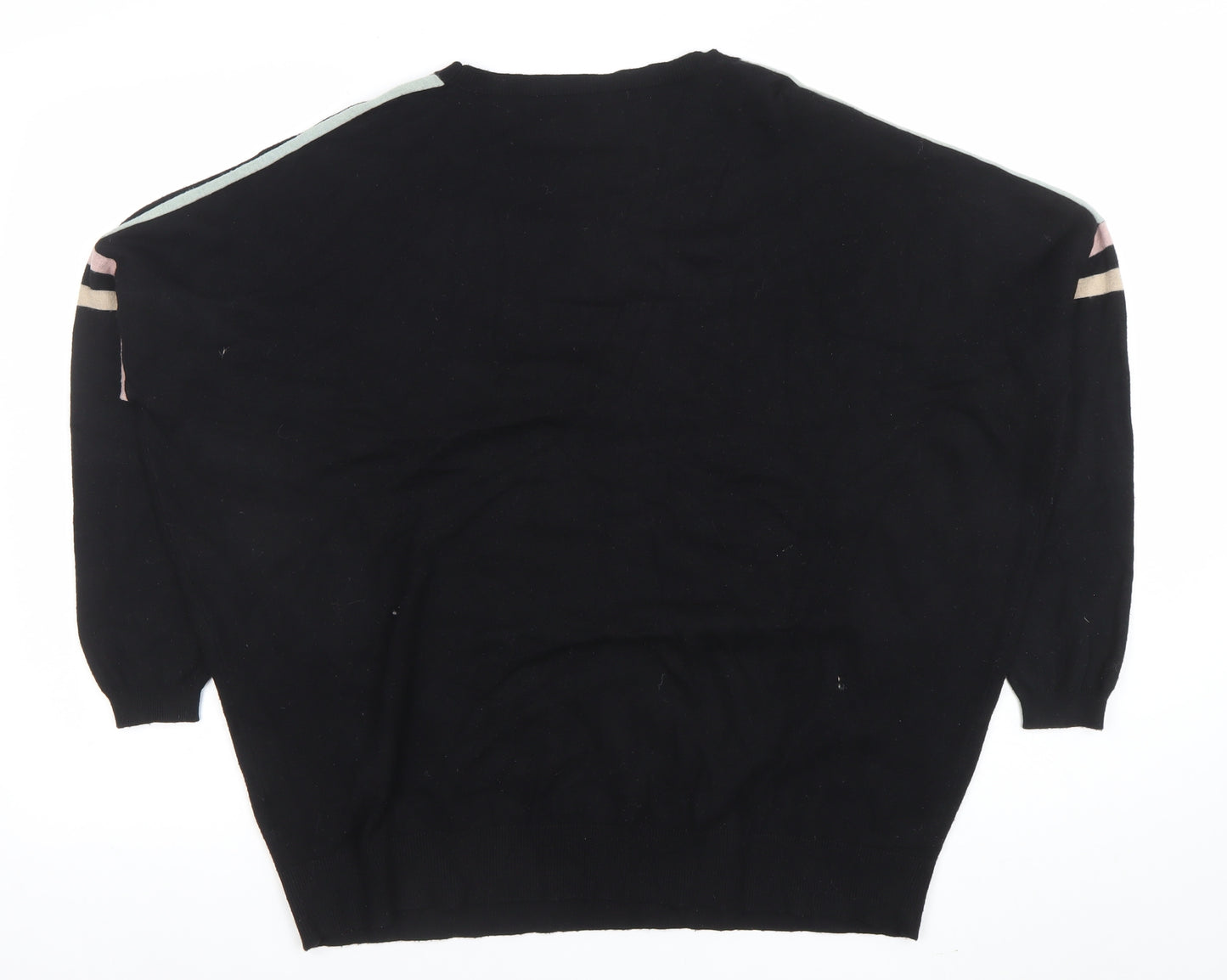 Oliver Bonas Women's Black V-Neck Relaxed 3/4 Sleeve Knit Jumper Size 12