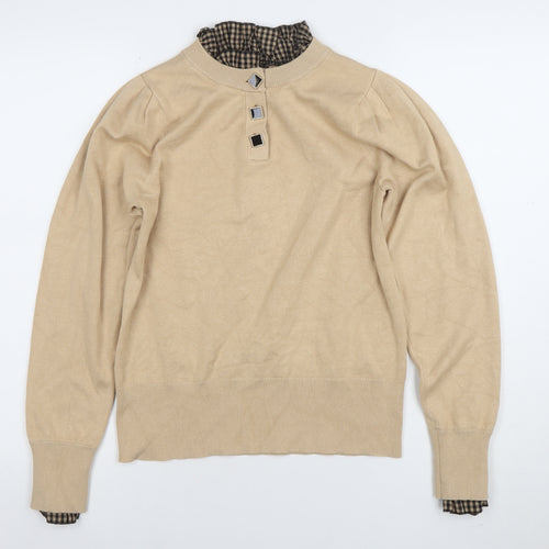 River Island Women Beige Size 12 Mock Neck Puff Sleeve Jumper