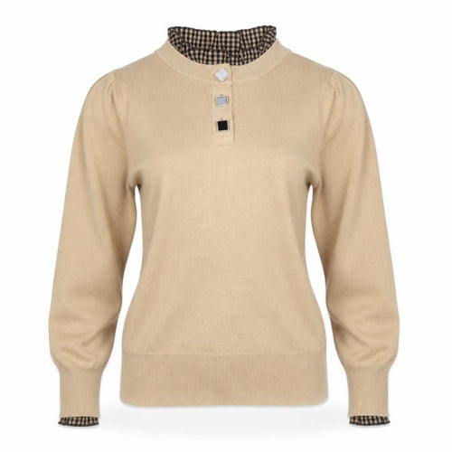 River Island Women Beige Size 12 Mock Neck Puff Sleeve Jumper