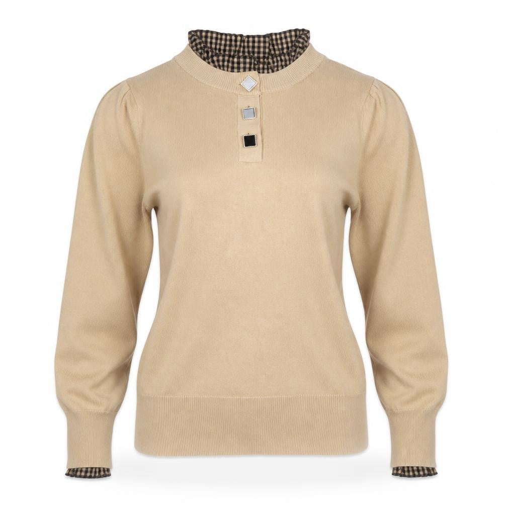 River Island Women Beige Size 12 Mock Neck Puff Sleeve Jumper