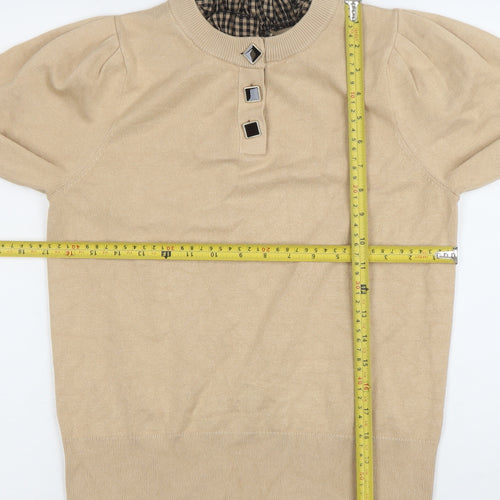 River Island Women Beige Size 12 Mock Neck Puff Sleeve Jumper