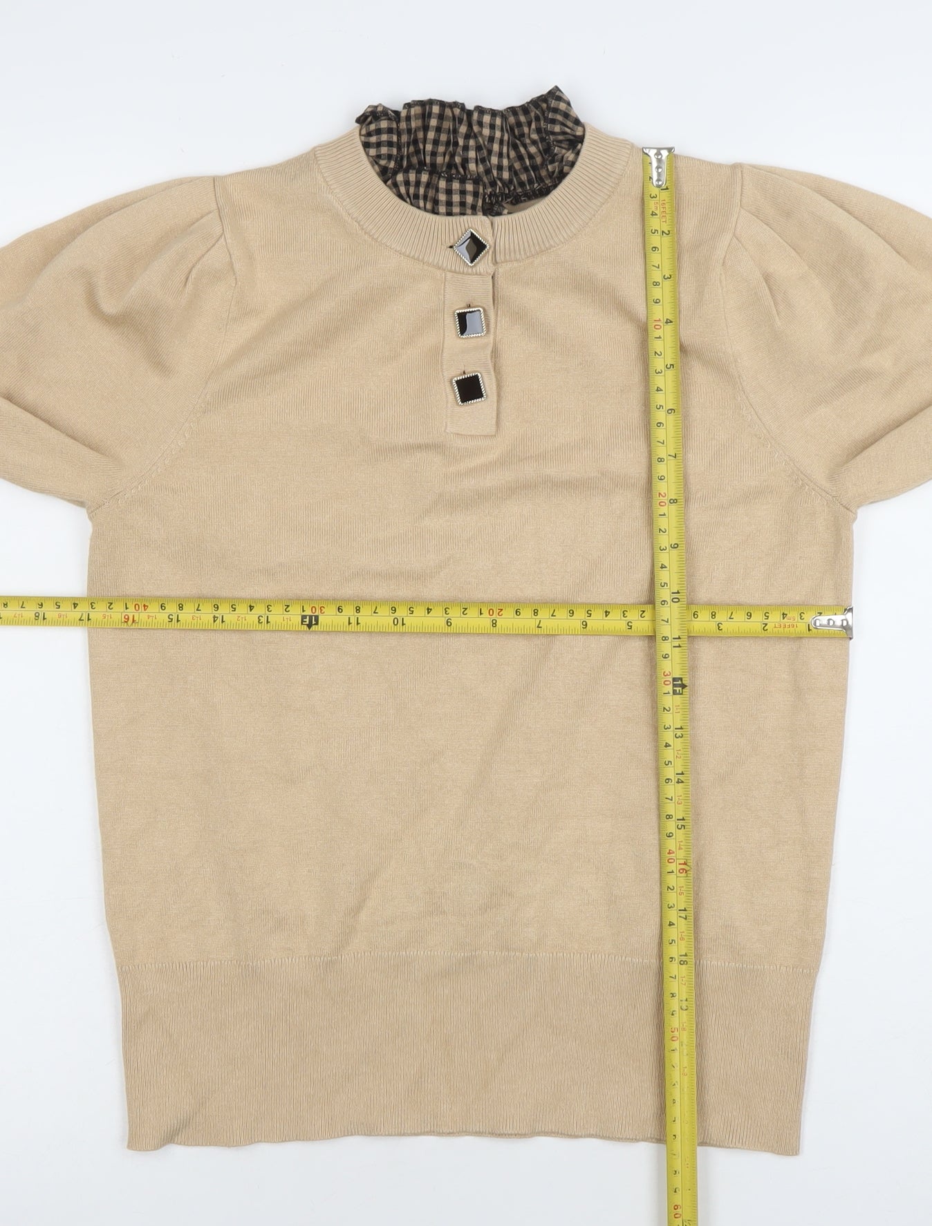 River Island Women Beige Size 12 Mock Neck Puff Sleeve Jumper
