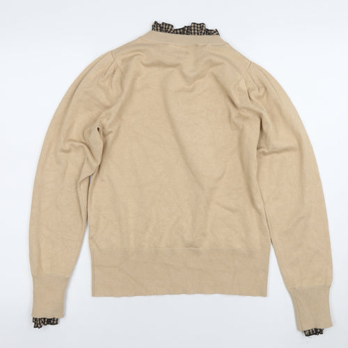 River Island Women Beige Size 12 Mock Neck Puff Sleeve Jumper