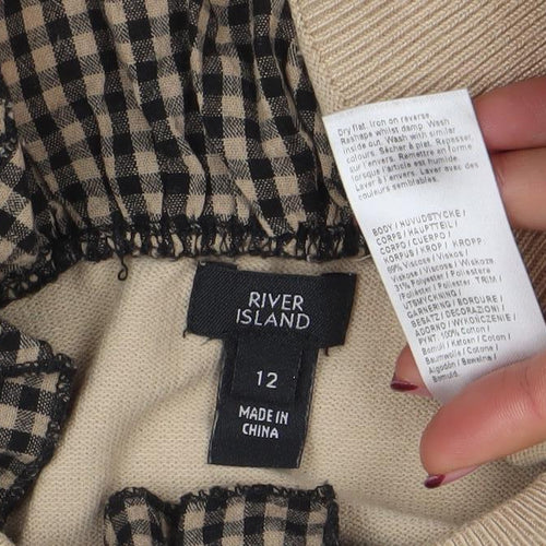River Island Women Beige Size 12 Mock Neck Puff Sleeve Jumper