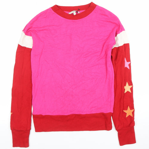 Next Women’s Pink and Red Crew Neck Star Sleeve Pullover Jumper Size 6