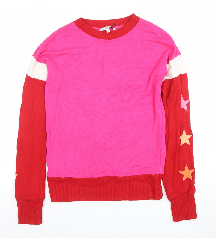 Next Women’s Pink and Red Crew Neck Star Sleeve Pullover Jumper Size 6