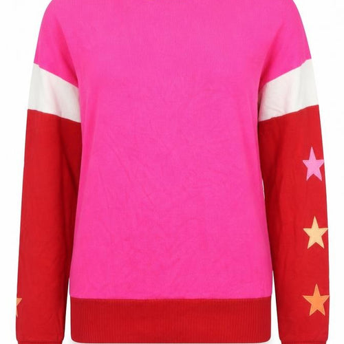 Next Women’s Pink and Red Crew Neck Star Sleeve Pullover Jumper Size 6