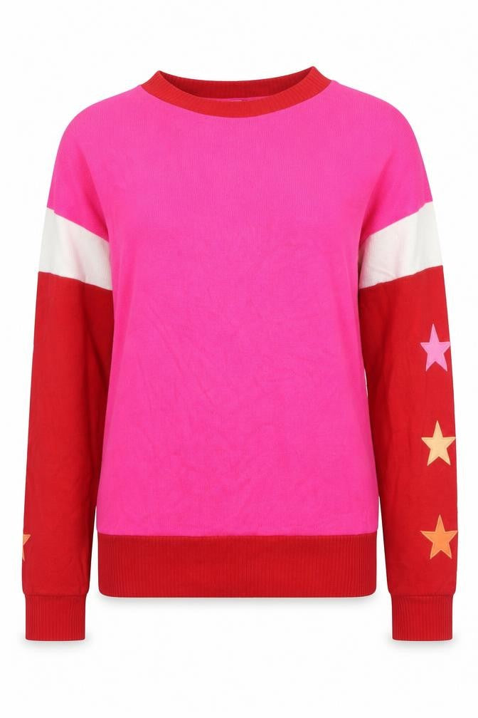 Next Women’s Pink and Red Crew Neck Star Sleeve Pullover Jumper Size 6