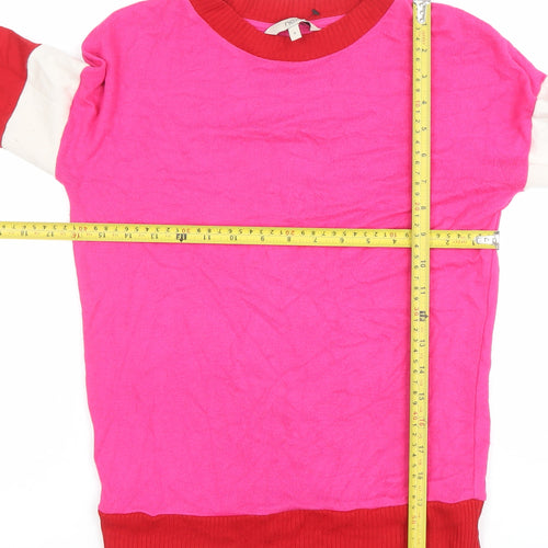 Next Women’s Pink and Red Crew Neck Star Sleeve Pullover Jumper Size 6