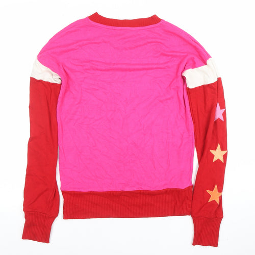 Next Women’s Pink and Red Crew Neck Star Sleeve Pullover Jumper Size 6