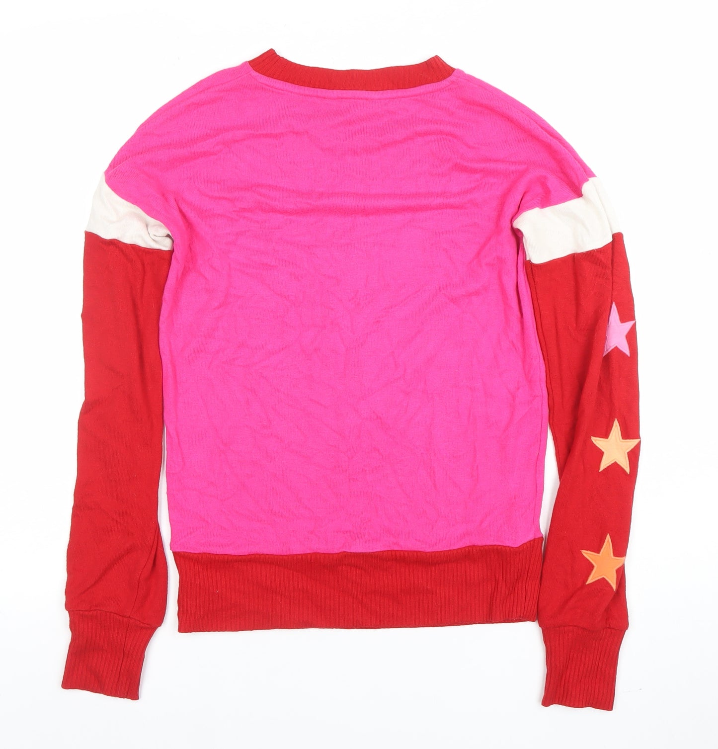 Next Women’s Pink and Red Crew Neck Star Sleeve Pullover Jumper Size 6