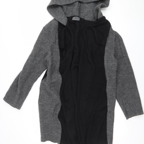 Crea Concept Women's Black & Grey Wool Hooded Coatigan Size 16
