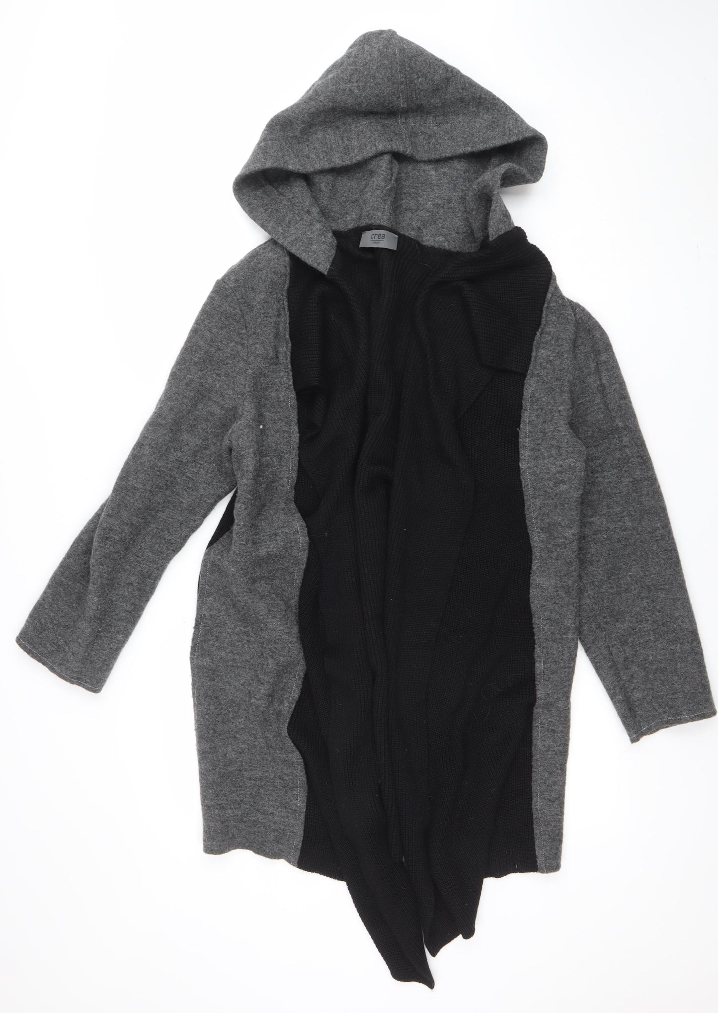 Crea Concept Women's Black & Grey Wool Hooded Coatigan Size 16