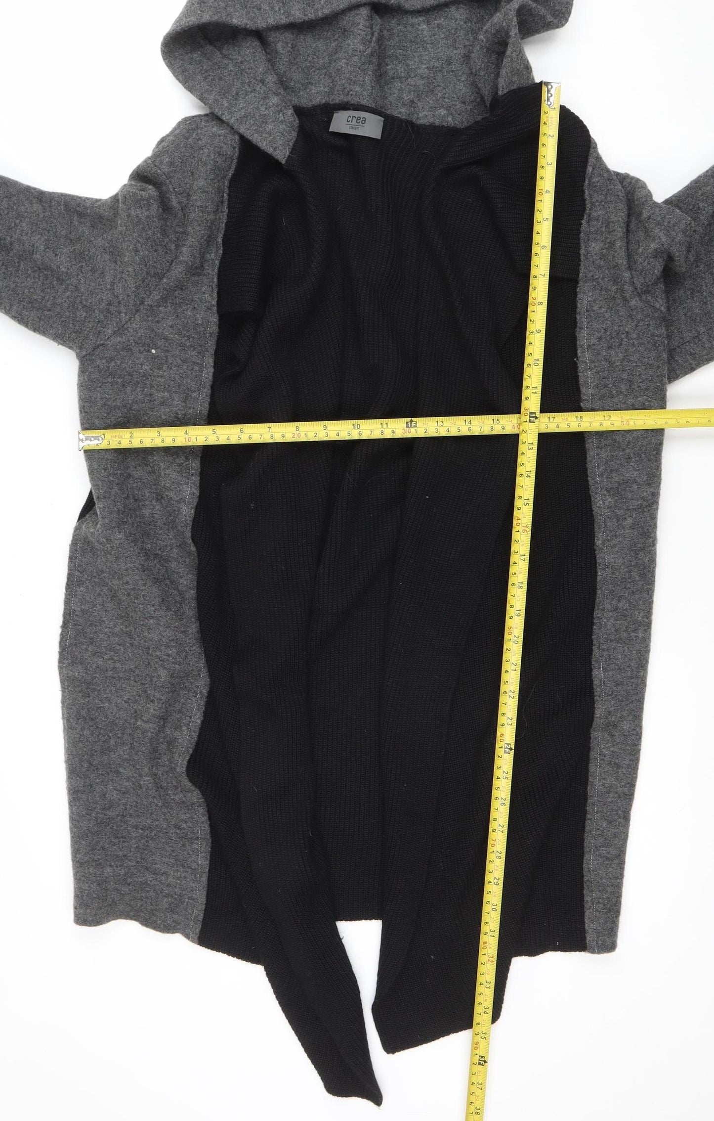 Crea Concept Women's Black & Grey Wool Hooded Coatigan Size 16