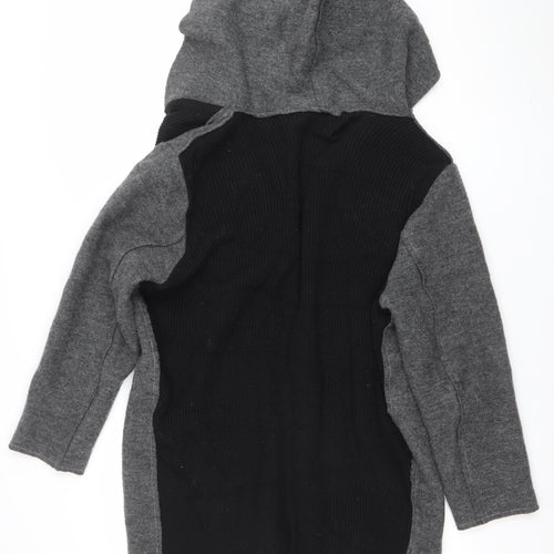 Crea Concept Women's Black & Grey Wool Hooded Coatigan Size 16