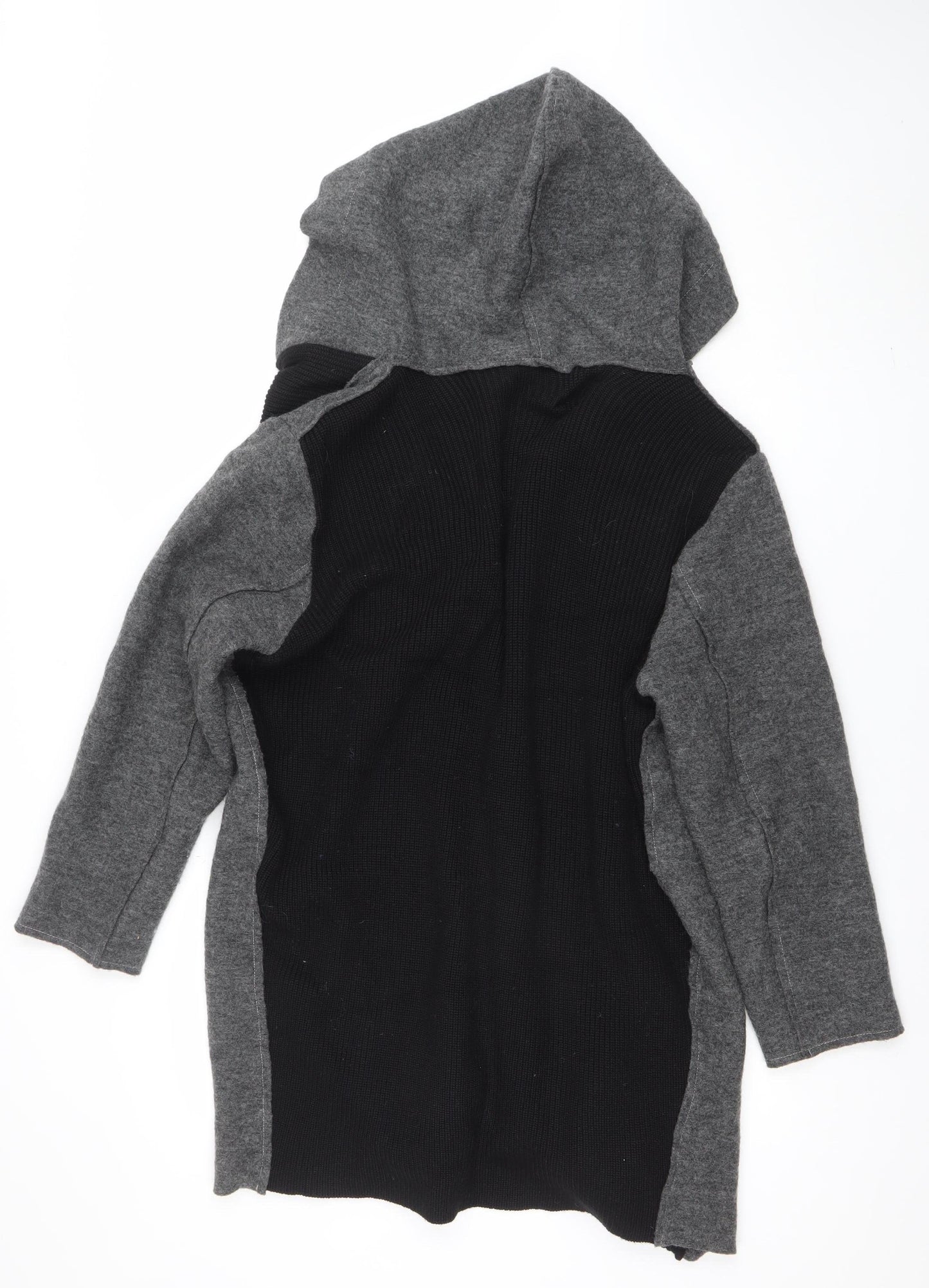 Crea Concept Women's Black & Grey Wool Hooded Coatigan Size 16