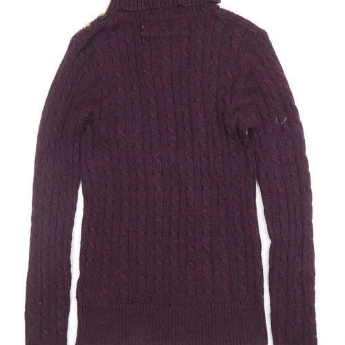Superdry Womens Purple Roll Neck Cable-Knit Jumper Size S