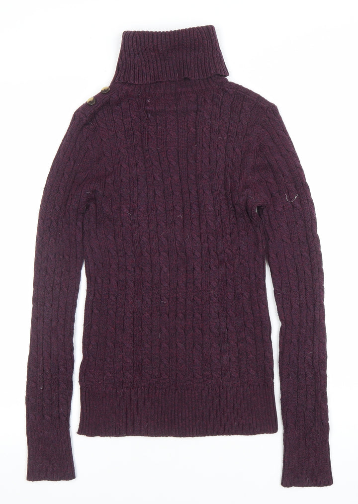 Superdry Womens Purple Roll Neck Cable-Knit Jumper Size S